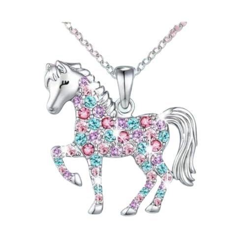 TXDAMAI Regenbogen Pferd Anhänger Halskette, modisch und personalisiert, Bunte Diamant besetzt Pony Halskette