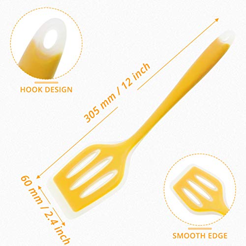 Mjiya Silicone Nonstick Spatulas, Food Grade Slotted Turner, High Heat Resistant To 480°F, Slotted Turner Spatula For For Fish, Eggs, Pancakes (L, Clear Yellow) #TOP1