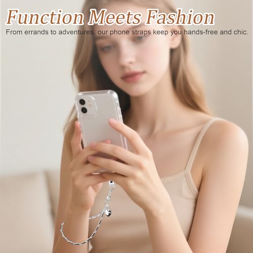 AULEEP Phone Chain Wristlet,Metal Hand Wrist Strap Lanyard,Phone Charm with Clear Tether Tab,Anti Theft Cellphone Strap Silver Bracelet Strap for Traveling Hiking Shopping - image 2