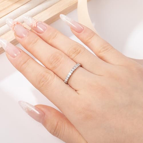 Eternity Band Rings for Women, D Color VVS1 Clarity Moissanite Stackable Rings for Women, White Gold Wedding Bands Bezel Setting, Promise Travel Engagement Anniversary Size 5-10 5