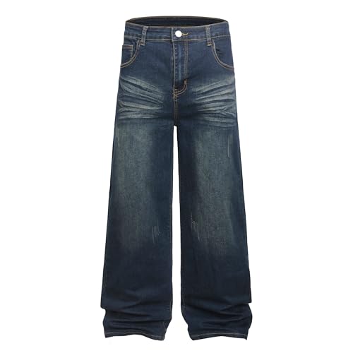 Image of QIMYUM Men's Wide-Leg Baggy Flex Jeans Relaxed Loose Fit Long Denim Pants