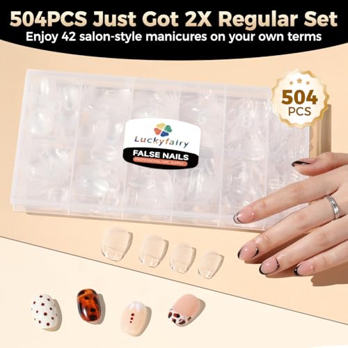 Image of Luckyfairy Short Oval Nail Tips 504pcs Pre-Shaped Round Shape
