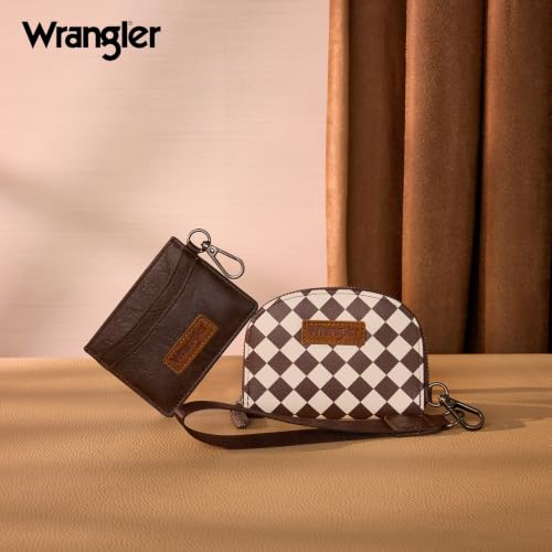 Image of Wrangler KeyChain Wallet Checkered Wristlet Wallets for Women Western Dual Pouch Wristlet Credit Card Holder Wallet