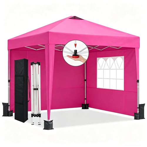 EDWINENE 10x10 Pop Up Canopy Tent with 4 Removable Sidewalls Heavy Duty Waterproof Party Tent with Church Windows Pink Commercial Grade Instant Gazebo for Outdoor Event Wedding Vendor
