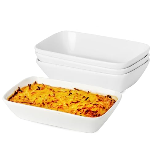 Lot de 4 Plats à Four en Céramique, 400ml Plat Four Rectangulaire, Petits Plats de Cuisson pour Friteuse à Air, Plat à Welsh Individuel, llant au Four et au Micro-ondes, 18 x 11 x 4 cm