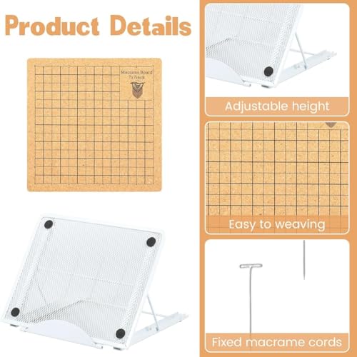 Tablero de macramé con soporte ajustable SHABD y clips en T para tejer 8