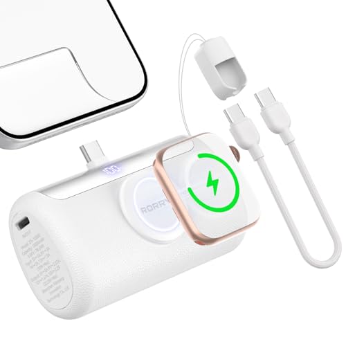 RORRY PalmGo Portable Charger, 10000mAh PD 22.5W Fast Charging Mini Power Bank with Built-in USB C Connector, 3-in-1 Battery Pack for iPhone 17/16/15