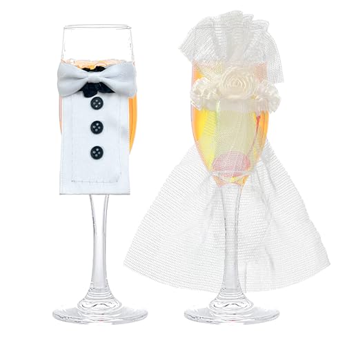 FloraVigo Sektgläser, Sektgläser Hochzeitsdeko, Weinglas Deko, Brautpaar Hochzeitsdeko, Hochzeit Weingläser Tischdeko, Deko Hochzeit (2 Stück)