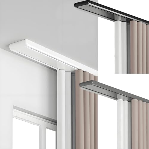 天井取り付け式ダブルカーテンレール、カーテン用サイレントスライドレール、0.6〜6.8mアルミ製カーテンロッド、寝室・リビングルーム・病院用間仕切りトラック(White,0.7m(2.3ft))