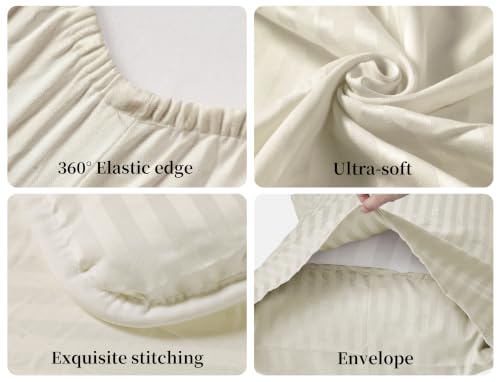 Image of ZPECC Toddler Bedding Set - 4 Piece Hypoallergenic Baby Crib Bedding Set for Boys and Girls, Includes Toddler Comforter, Flat Sheet, Fitted Sheet and Pillowcase, Cream Stripe