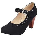  Gicoiz Mary Jane Lazostie Mujer Tacón Ancho Correa de Tobillo Bomba Punta Cerrada Verano Boda Clásica T Bar Formal Trabajo Zapatos Negro Talla 37 EU-38Cn
