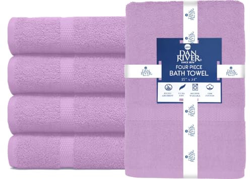 Image of DAN RIVER Bath Towels Set of 4, 27 x 54 Inches, 100% Cotton, Larger & Lighter Weight, Quicker to Dry, Super Soft and Absorbent, Ideal Shower Towel for Daily Use, Lavender