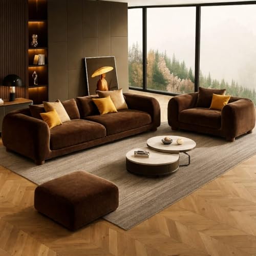 Image of Luxury Velvet Contemporary Sectional Sofa Set with Chaise Lounge & Cushions - Perfect for Living Room, Guest Room & Office (2, Coffee)