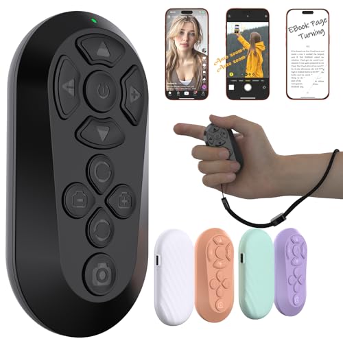 ZTYTO Wireless Remote Controller Compatible with iOS/Android Bluetooth Remote Control for TikTok Scrolling Ideal for Camera/Video Recording/Kindle App (Black)