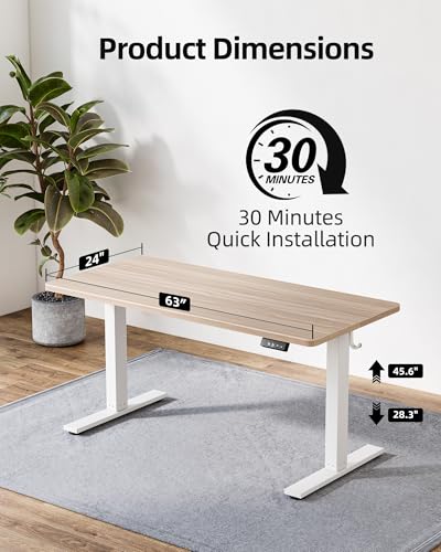 Image of TIQLAB Electric Standing Desk, Adjustable Height Stand up Desk, 63 * 24 Inches Sit Stand Home Office Table with Splice Board, Light Walnut