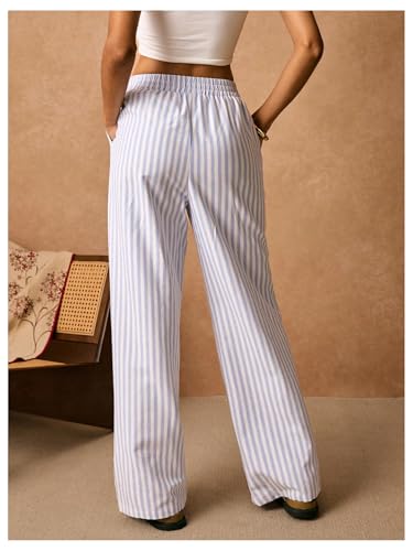 Floerns Women's Striped Straight Leg Pants Drawstring Elastic Waist Lounge Pants3