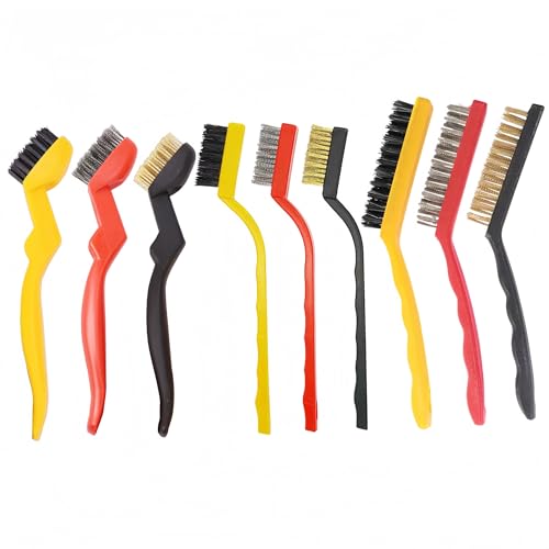 Image of Wire Brush Set, 9-Piece, for Removing Weld slag, Rust and dust. Wire Cleaning Brushes comprise Three Different Sizes, Featuring Brass, Nylon and Stainless Steel Bristle Heads respectively,Colour