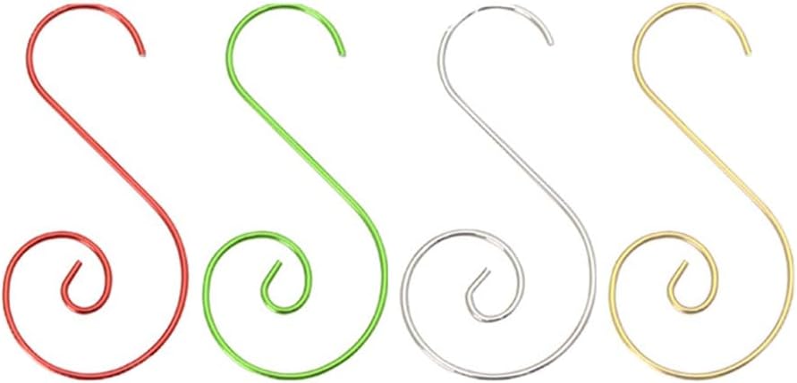 100pcs S-Shape Ornament Hooks, Metal Hangers for Christmas Tree Decorations