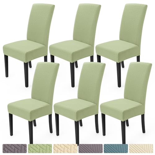 Fundas para Sillas de Comedor Pack de 6 Elasticas Jacquard Fundas para Sillas Cubiertas para sillas de Cocina Lavables Modernas Chair Covers para Hotel Comedor Boda (Paquete de 6, Verde Claro)-T