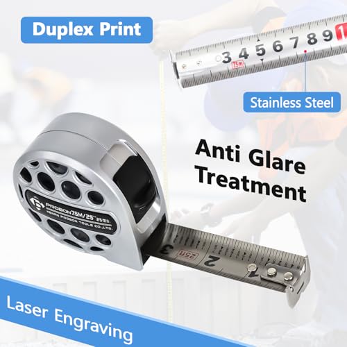 2 Pcs Stainless Steel Tape Measure 25'FT Foot/7.5M Retractable Measuring Tape Double Side Scale Handy Measurement Tape for Construction Household Woodworking