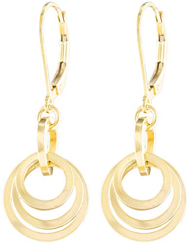 Classic 14K Yellow Gold-filled Short Flat Circle Lever-Back Dangle Earrings Cute Daily Jewelry Gift Idea for Her Designer Geometric Drop-Down Earrings for Modern Women