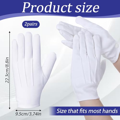 Tweruna 2 Paar Weiße Handschuhe, Handschuhe für Damen und Herren, weiche Kostümhandschuhe mit hoher Elastizität, Uniformhandschuhe für Polizei, Platzanweiser, Smoking, Wachparade