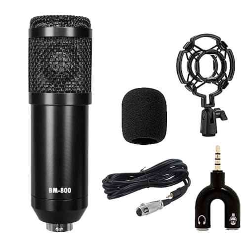 Image of IMAGINEA BM-800 Condenser Microphone Kit for Recording, Podcasting, YouTube, Gaming & Live Streaming with Shock Mount, Foam Cover, XLR to 3.5mm Cable and Audio Splitter (Black)