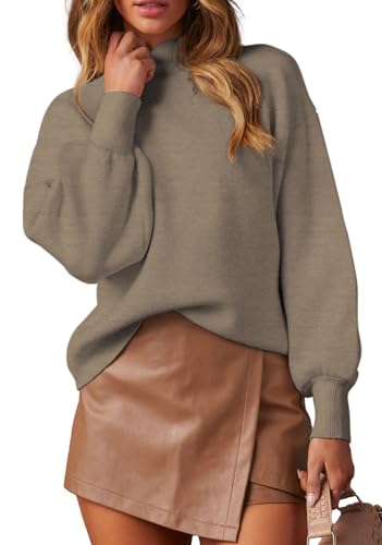 Weaczzy Sweaters For Women 2024 Fall Fashion Lantern Long Sleeve Casual Lightweight Knit Tops Loose Pullover Sweater Camel L cover