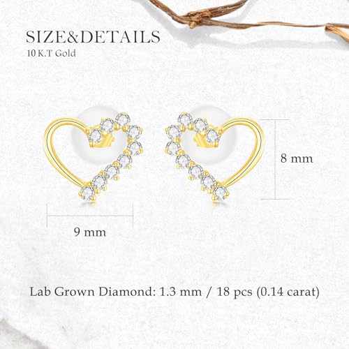 10k Gold 0.14 ct Lab Grown Diamond Heart Stud Earrings for Women, Fine Jewelry Gifts for Her4