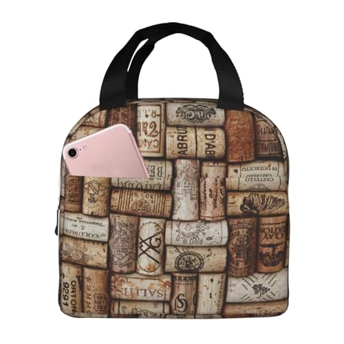 Lonchera con estampado de corcho de vino, reutilizable, para oficina, trabajo, picnic, trabajo, portátil