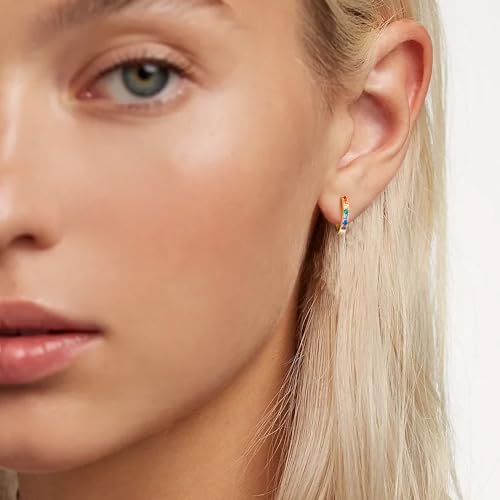 Gacimy Gold Huggie Earrings for Women 14K Real Gold Plated with Multi-Color Cubic Zirconia, 1/2 Inch Small Gold Hoop Earrings Cartilage Ear Cuffs for Women3