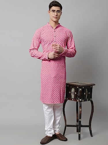 Image of Jompers Men's Regular Fit Cotton Chikankari Embroidered and Sequence Kurtas