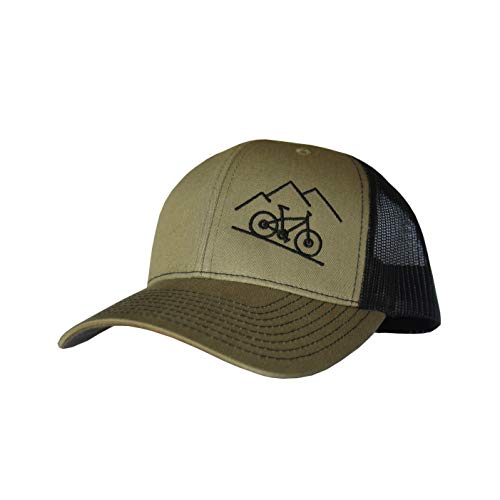 ThreadBound Outdoor Trucker Hat Snapback - Mountain Bike Design, Moss Green/Black, One size