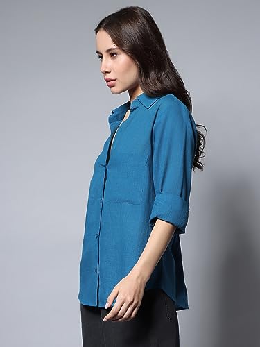 Image of High Star Women's Classic Oversized Spread Collar Long Sleeves Cotton Casual Shirt