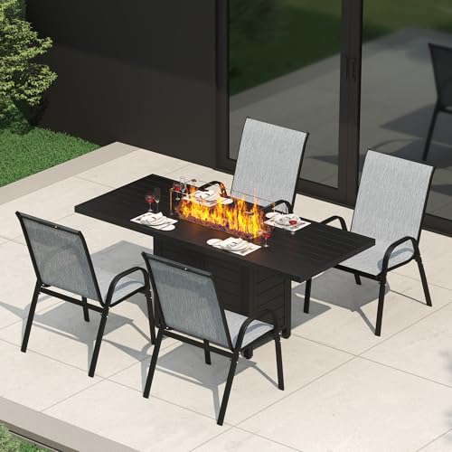 PIZZELLO 5-Pieces Patio Furniture Set w/ 60' Propane Firepit Table and 6 Patio Dining Chairs,...