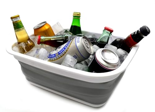 SAMMART 9,2 l Faltbare Wanne – tragbarer Picknickkorb für den Außenbereich – Faltbare Einkaufstasche – platzsparender Aufbewahrungsbehälter (Grau)