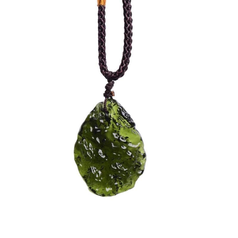 Pendentif moldavite verte artisanale | Bijou bohème en pierre naturelle unique