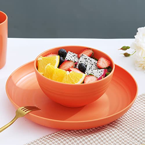 Kyraton Plastic Dinnerware Set Of 16 Pieces, Unbreakable And Reusable Light Weight Plates Mugs Bowls Dishes Easy To Carry And Clean Microwave Safe Bpa Free Dishwasher Safe Service For 4 (Orange) #TOP5