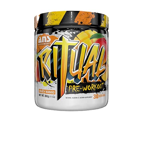 ANS Performance Ritual Pre Workout 30 servings- Complete Preworkout Formula filled with Energy, Focus, Power & Stamina Peach Mango 360g