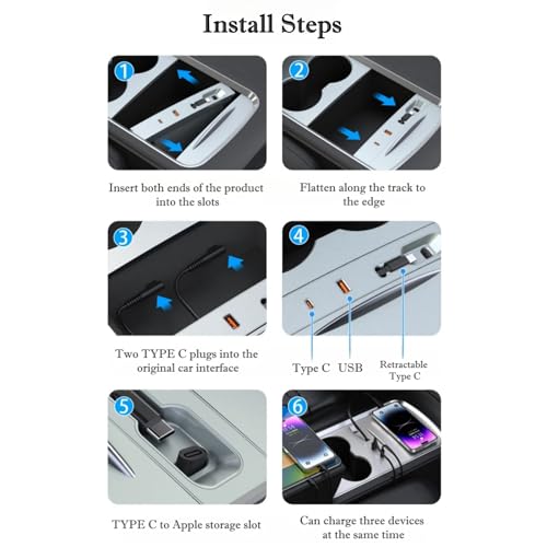 Hub USB tipo C 80W PD para consola central y guantera de coche 2