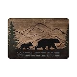 Jedenkuku Mother Bear and Baby Bear Silhouette Mountains Tree Fun Indoor and Outdoor Door Mat Welcom
