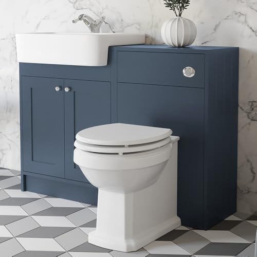 Image of BAYSTONE® 1120mm Bathroom Vanity Unit Toilet WC Unit Combination Basin Sink Storage Cabinet Cupboard Freestanding, Soft Close Double Door, Matt Blue