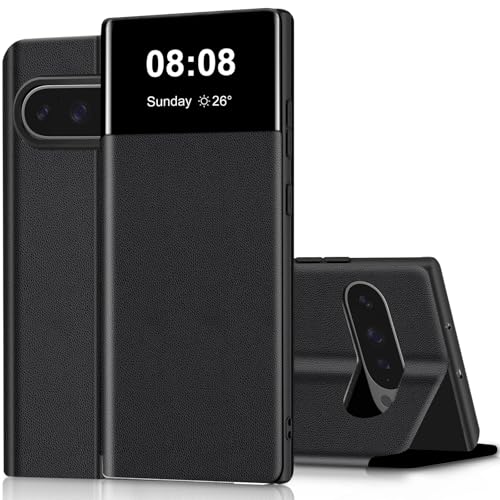 Étui en cuir Google Pixel 10 Pro rabat Clear View noir chic