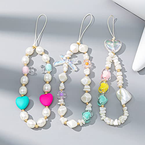 Mobile Phone Lanyard Pearl Beaded Phone Chain Transparent Heart Decor Phone Charm Universal Phone Lanyard Wrist Strap Anti Lost Phone Charm Strap Keychain Wallet Decoration Pendant For Women Girls #TOP5