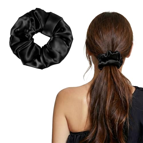 Élastique à cheveux en soie naturelle 19 mommes chouchou noir anti-frisottis ZLYC