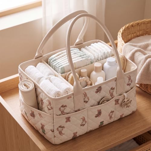 Klyyo Baby Diaper Caddy Organizer Cute Bear Portable Baby Diaper Basket — view 5