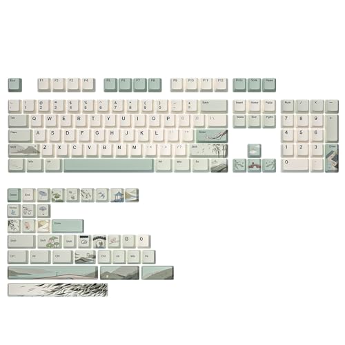 Image of YUNZII Spring Tea Dye Sub PBT Keycaps,140 Full Keys Dye Sublimation PBT Custom Keycap Set with Key Puller for Cherry Gateron MX Switches Mechanical Gaming Keyboard (Cherry Profile, Spring Tea)