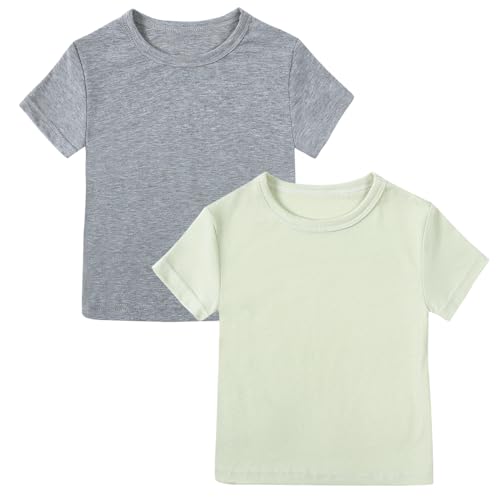 Image of Kids Tales Little Boys Girls Solid Color T-Shirt Toddler Short Sleeve Tee Tops Baby Round Neck Pullover Shirt