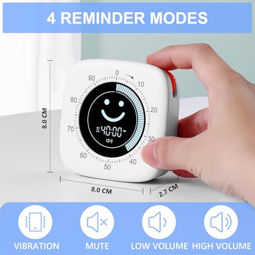 Miniatura 5 de Cuteefun Temporizador Visual De 100 Minutos, Temporizador Pomodoro Con Pantalla De Cara Sonriente, Ajuste Rápido, Modo Silencioso Y Vibrante, Volumen Ajustable, Timer Para Cocina, Reuniones, Estudi