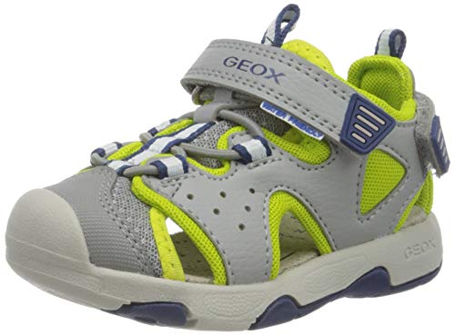 Geox B Sandal Multy Boy A, Sandalias de Punta Descubierta Bebé-Niños, Gris (Grey/Lime Green C1172), 22 EU